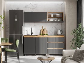 Кухонный гарнитур 1,7м Хелен  (дуб крафт золотой/графит) в Куйбышеве - kujbyshev.mebel-nsk.ru | фото