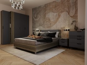 Модульная спальня Борнео (джара темная/хангва) в Куйбышеве - kujbyshev.mebel-nsk.ru | фото