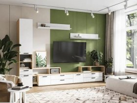 Модульная стенка Санса (дуб сонома/белый) в Куйбышеве - kujbyshev.mebel-nsk.ru | фото