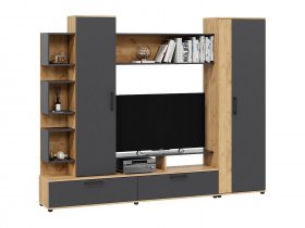 Стенка «Дакота» (дуб крафт золотой/антрацит) в Куйбышеве - kujbyshev.mebel-nsk.ru | фото