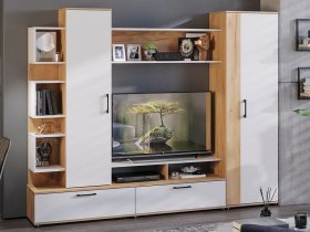 Стенка «Дакота» (дуб крафт золотой/белый ясень) в Куйбышеве - kujbyshev.mebel-nsk.ru | фото