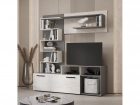Стенка Евро (графит/дуб крафт белый) в Куйбышеве - kujbyshev.mebel-nsk.ru | фото