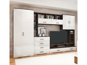Стенка Коста МДФ (дуб венге/белый глянец) в Куйбышеве - kujbyshev.mebel-nsk.ru | фото