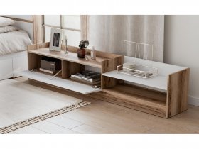 Тумба под ТВ Брауни (дуб делано/белый) в Куйбышеве - kujbyshev.mebel-nsk.ru | фото
